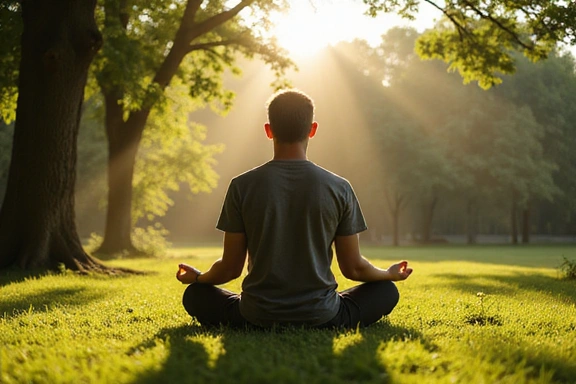 Man meditating in a peaceful natural setting